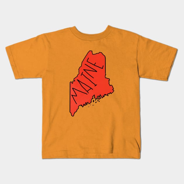 The State of Maine - Red Outline Kids T-Shirt by loudestkitten